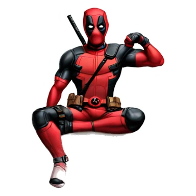 Deadpool standing upright legs crossed supporting himself on a box in swag  sticker