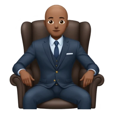 Black man, bald, in a suit, sitting on a chair in the office  sticker