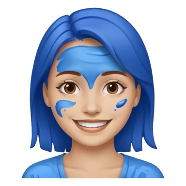 smiling woman with blue paint on her face sticker