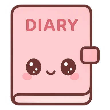 diary, kawaii style, cute face, pink sticker