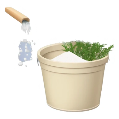 washing powder in a beige bucket with medicinal herbs sticker