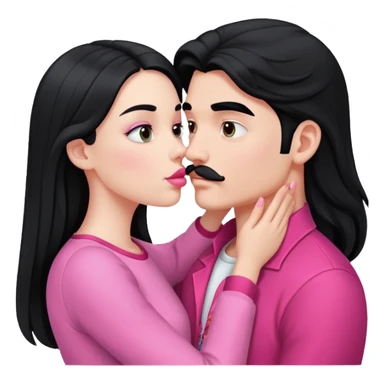 White boy with black mustache kissing white girl with long black hair in pink clothes sticker