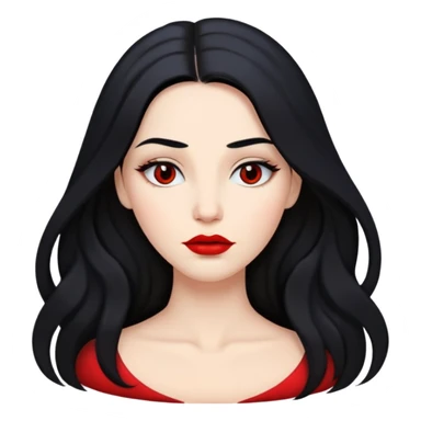 Mulher, com cabelo preto longo, partido no meio, cor da pele clara mediana, com a boca um pouco carnuda, vermelha, sobrancelhas leves arqueadas sticker