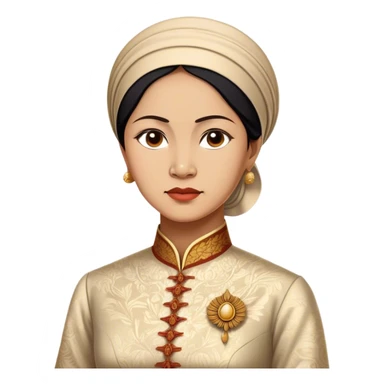 Cinematic Realistic Raden Ajeng Kartini Portrait Emoji, depicted as an inspiring Indonesian feminist icon in period attire with a thoughtful determined gaze, rendered with lifelike textures and warm empowering lighting that captures her pioneering spirit. sticker