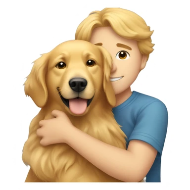boy hugging golden retriever  sticker