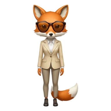 serious anthropomorphised female fox in stylish outfit with sunglasses, looking sad, facing away, full-body view sticker
