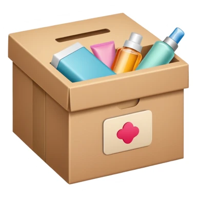 box with a label (on the label there are beauty products icon) sticker