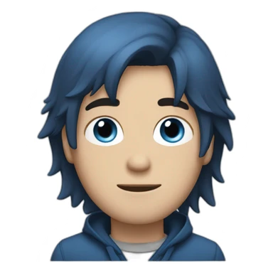 a guy with an emo haircut, a blue jacket and blue eyes.  and brown hair. sticker