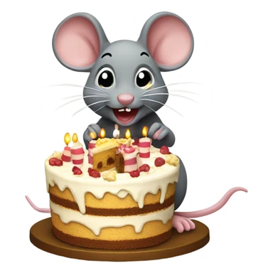 Happy birthday mouse eating cake sticker