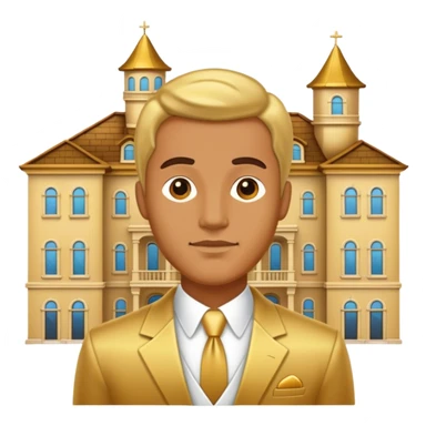 Golden man next to a gold mansion sticker