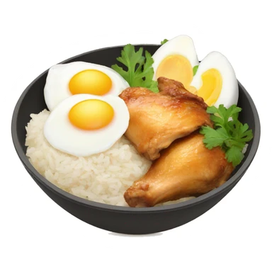 chicken thigh rice bowl with two eggs sticker