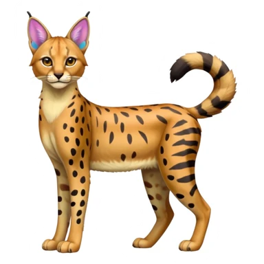 Colorful cartoon iridescent neon tropical exotic anime Striped and spotted Lynx-Caracal-Serval-hybrid full body sticker