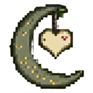 khaki crescent moon with a small heart sticker