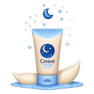 Small white CeraVe tube with blue label soft beige tip, with gentle light. Surrounded by tiny floating tear-shaped sparkles and crescent moon dust, hinting at dark circle repair. Emits a soothing blue-beige aura like a targeted eye revival spell. Compact, calming, and luminous — emoji-style. sticker