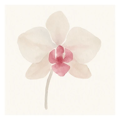 a single orchid flower with pink details, watercolor style, gentle gradients, white background sticker
