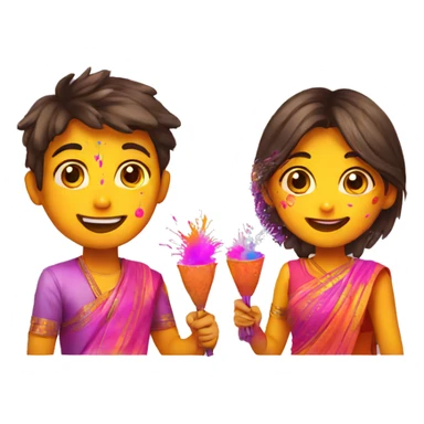 Boy and girl celebrating holi sticker