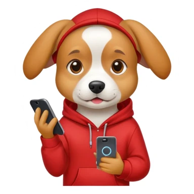 Dog with red hoodie and phone sticker