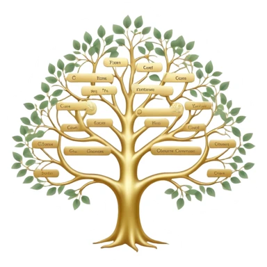 Tree of ancestral connections with ethereal, flowing branches linking generations, dreamy translucent family tree sticker