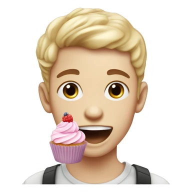 White skinned-Boy eating pastel pink cupcake with berries sticker