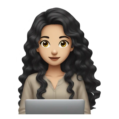 Beautiful girl,Black hair,wavy hair，long hair,Black eyes,Chinese, typing on laptop  sticker