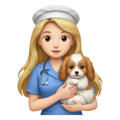 long haired nurse holding baby dog sticker