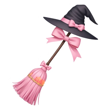Witches soft pink broom with a soft pink bow sticker