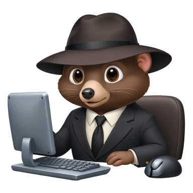 mole dressed like a spy using computer chat sticker