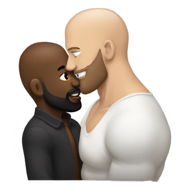 White brunette kissing muscular black bald man with beard sticker