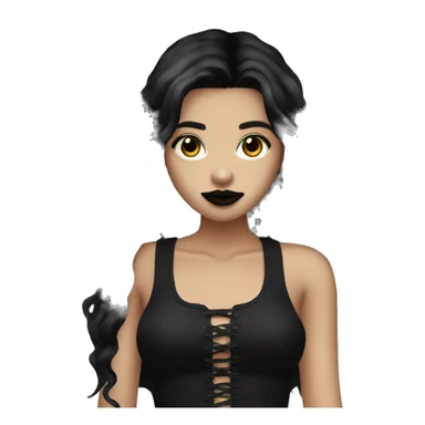 Tan Goth girl emoji long black hair, lipstick  sticker