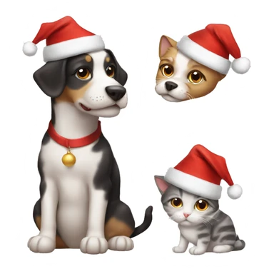 Cat dog cat dog cat dog cat dog with Christmas hat sticker