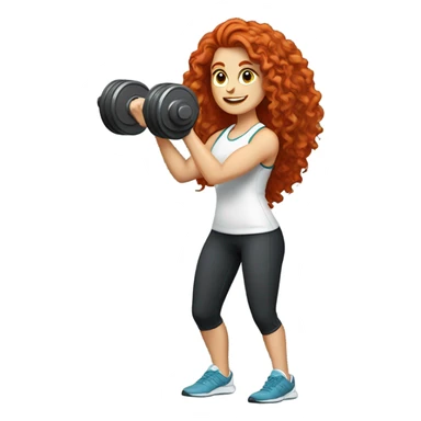 Sporty white Girl coach with long curly red hair doing leg exercice with heavy weights sticker