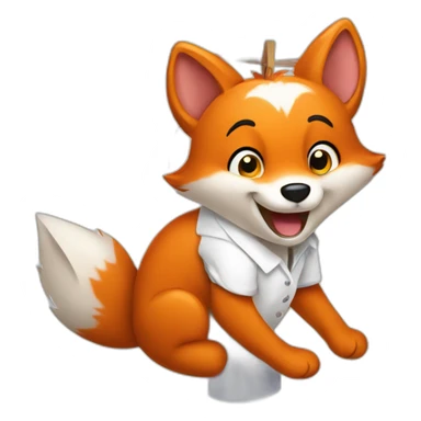a happy Fox wearing a white shirt doing laundry and hanging clothes on a Washing Line sticker