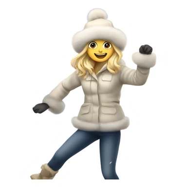 blonde girl in a fur hat dancing in the snow full body sticker
