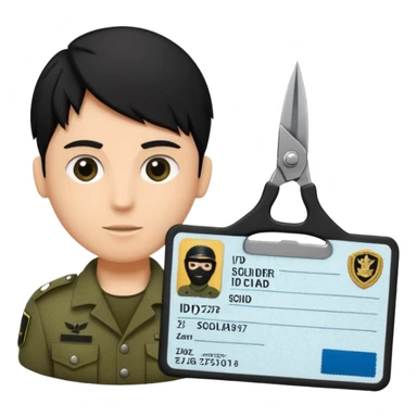 black Scissors cutting an idf soldier ID card in 2 parts .hyper realistic sticker