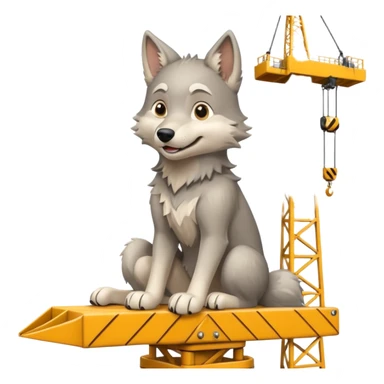  a joyful gray wolf sits on a tower crane and controls it with his paws sticker