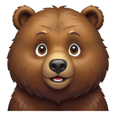 Cinematic Cute Grizzly Bear Portrait Emoji, Head tilted playfully and inquisitively, featuring a dense, rugged deep brown fur with a gentle, curious expression in round, sparkling eyes, Simplified yet irresistibly adorable features, highly detailed, glowing with a warm, friendly glow, high shine, affectionate and surprisingly gentle, stylized with a touch of wild whimsy, bright and endearing, soft glowing outline, capturing the essence of a mischievous yet loving bear, so playful it feels like it could amble out of the screen and into your arms! sticker