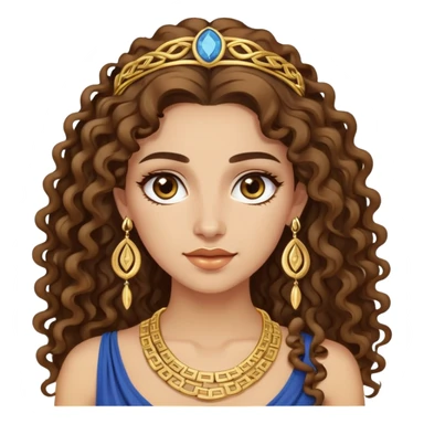 attractive Greek woman with long curly hair and light skin wearing gold Greek jewelry sticker