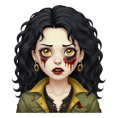 Create a zombie woman with voluminous wavy hair and a gold nose piercing. sticker