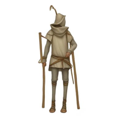 a person walking with stilts on both legs, not using arms, medieval sticker