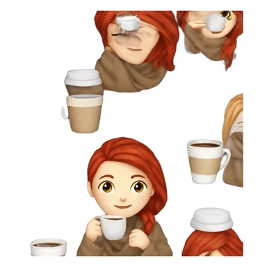 white girl red hair wrapped in cozy plaid blanket drinking a coffee sticker