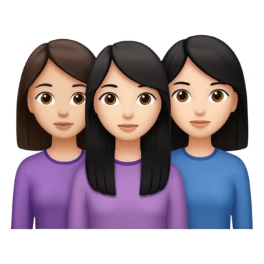 Three girl friends with straight hair one have black hair and two have brown hair sticker