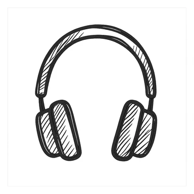 Over-ear headphones, black outlined, white fill, hand drawn style sticker