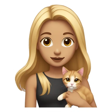 Girl with blonde shoulder-length hair and dark eyes and light brown skin holding kitten cat sticker