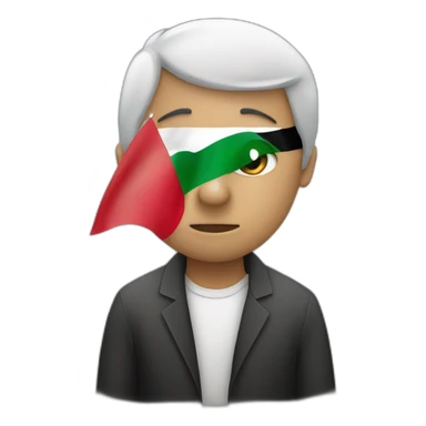 A person puts the Palestinian flag on his mouth sticker