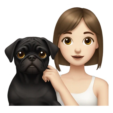 Pale girl with brown bangs holding black pug sticker