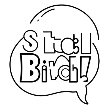 Letters in a big splash-bubble reading "BITCH!" sticker