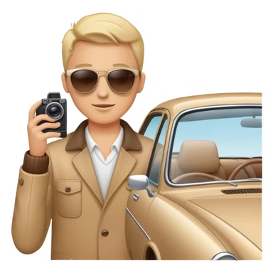 person taking photograph of a car sticker