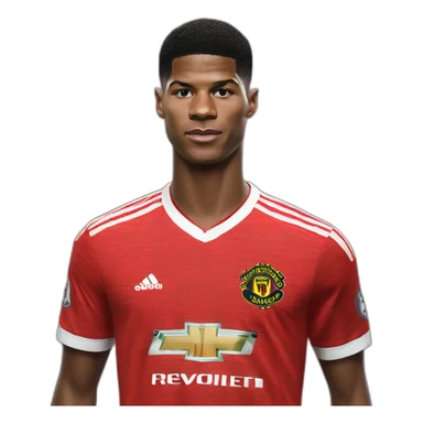 Hyper Realistic Marcus Rashford showing jersey sticker