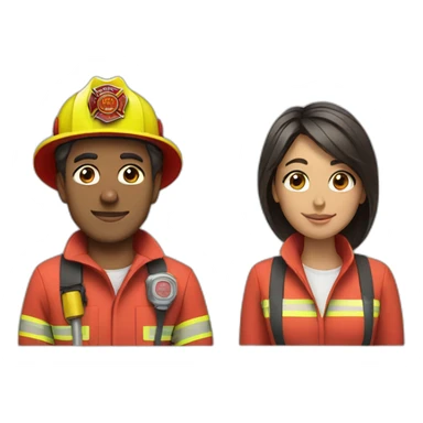 A firefighter and a woman with a headband sticker