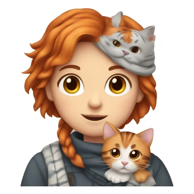 A Scottish cat with a tiger gray color, a red-haired girl in her arms sticker